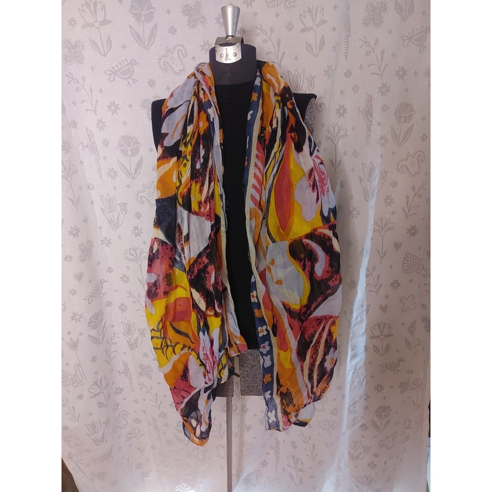 Rectangle Floral Pink‎ Orange Yellow Black Scarf Shawl